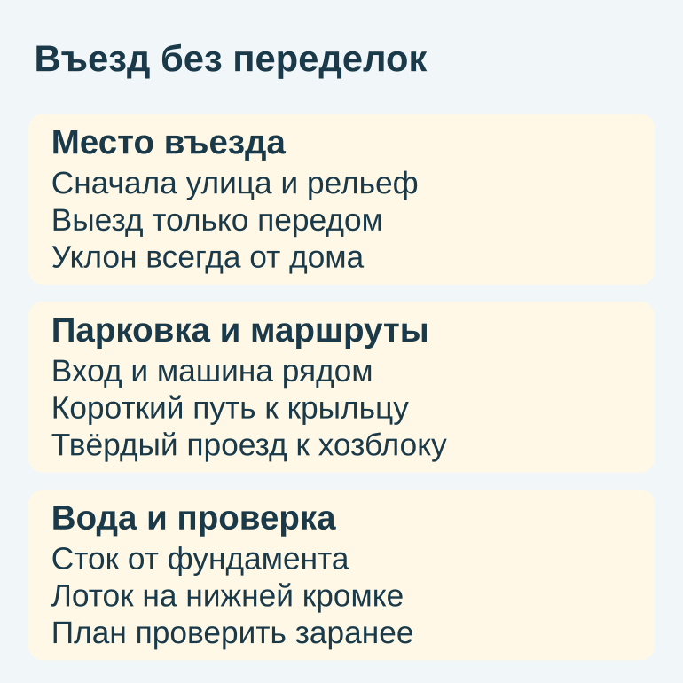 Памятка о месте въезда, парковке и отводе воды
