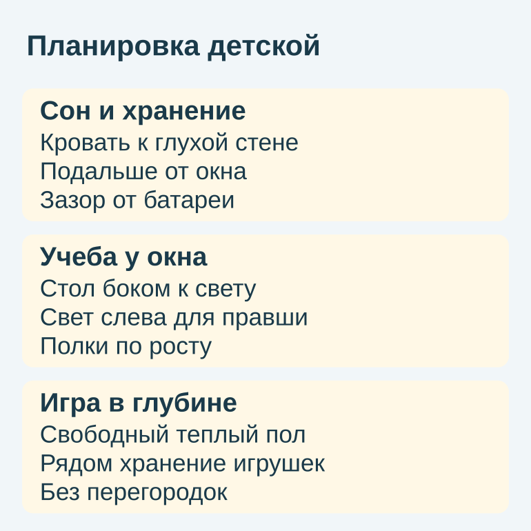 Памятка по зонированию детской: сон, учеба и игра