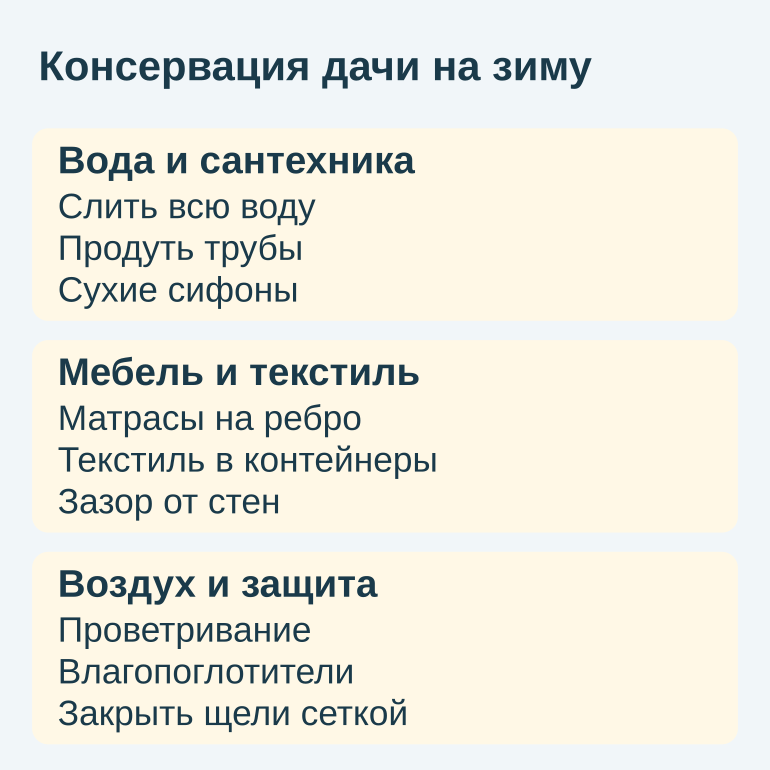 Памятка по консервации дачного дома на зиму без отопления