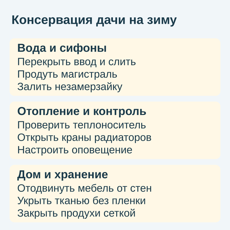 Памятка по консервации дачи: вода, отопление и защита дома