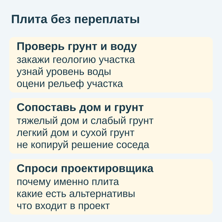 Памятка о проверке грунта и выборе плиты