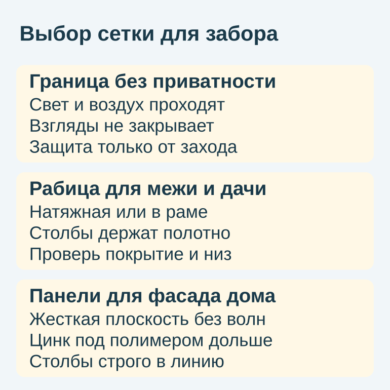 Памятка по выбору сетки для забора
