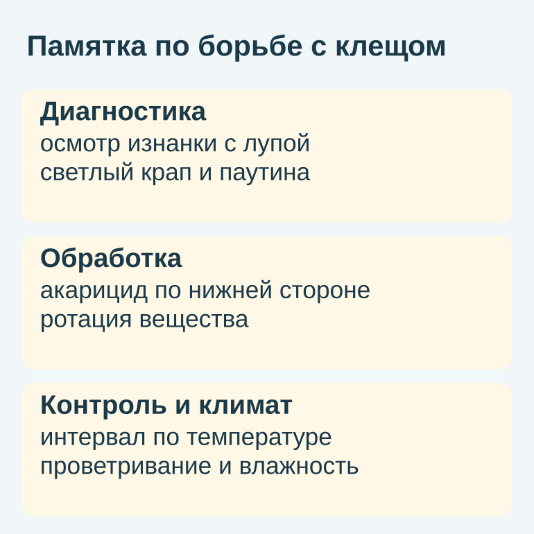 Памятка: диагностика, обработка и контроль паутинного клеща