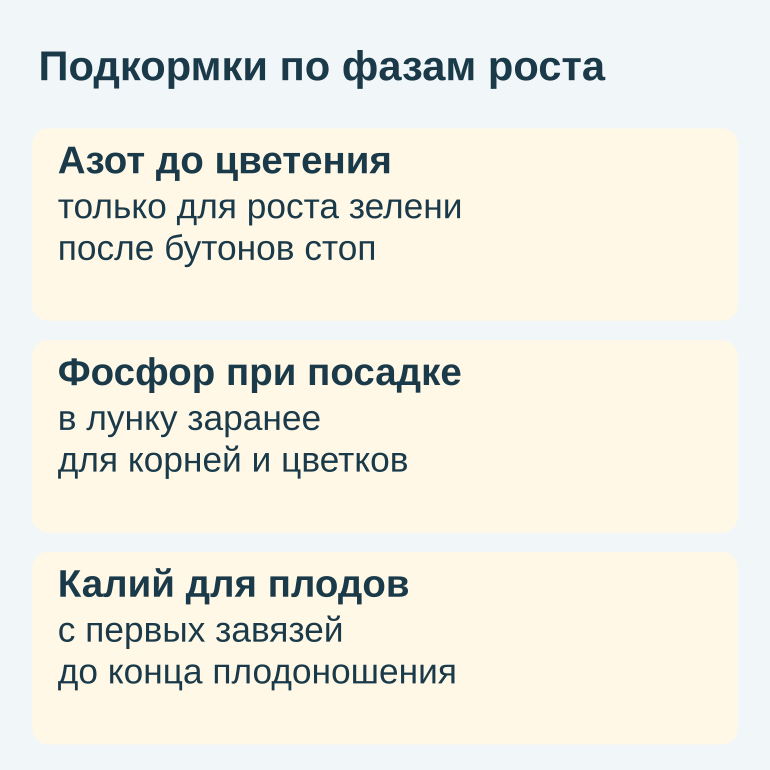 Памятка: азот, фосфор и калий по фазам роста