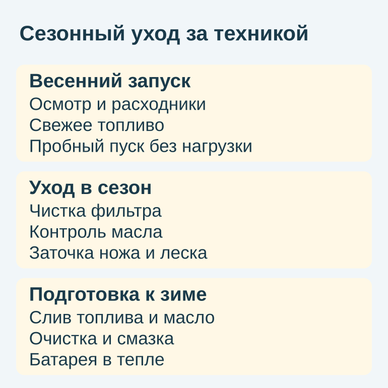 Памятка по сезонному обслуживанию газонокосилки и триммера