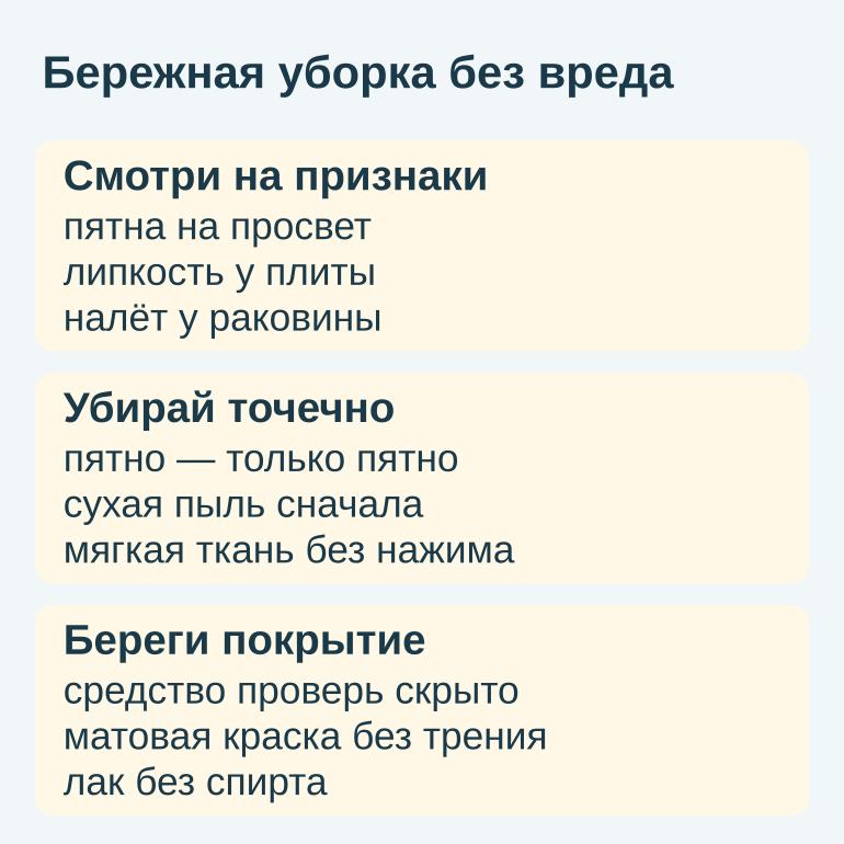 Памятка о признаках грязи и щадящей уборке