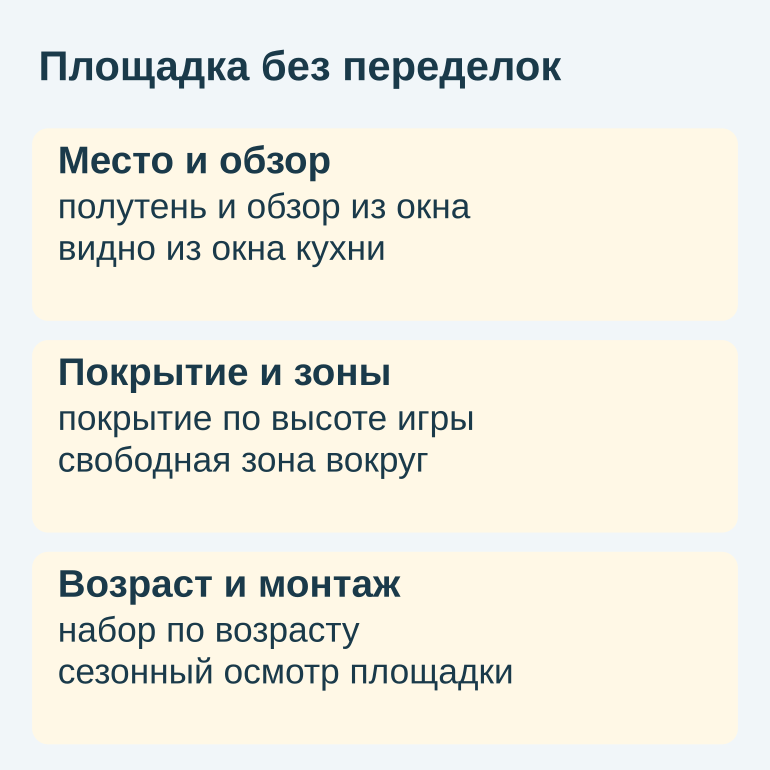 Памятка по месту, покрытию и возрасту площадки
