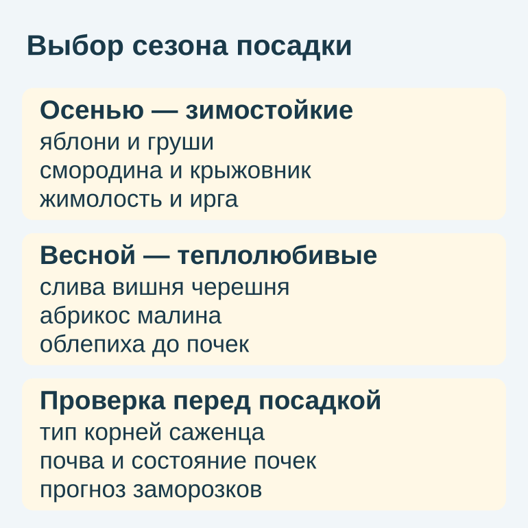 Памятка о выборе сезона посадки
